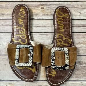 Sam Edelman Womens Granada Suede & Reptile Flat Slip On Sandals 8.5M Boho